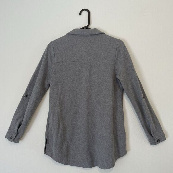 Soft Surroundings Sydney Shirt S Gray Waffle Tab Sleeves Cotton Top Button Down - Picture 8 of 12